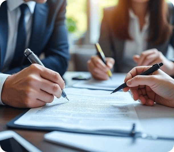 Team discussing trademarks